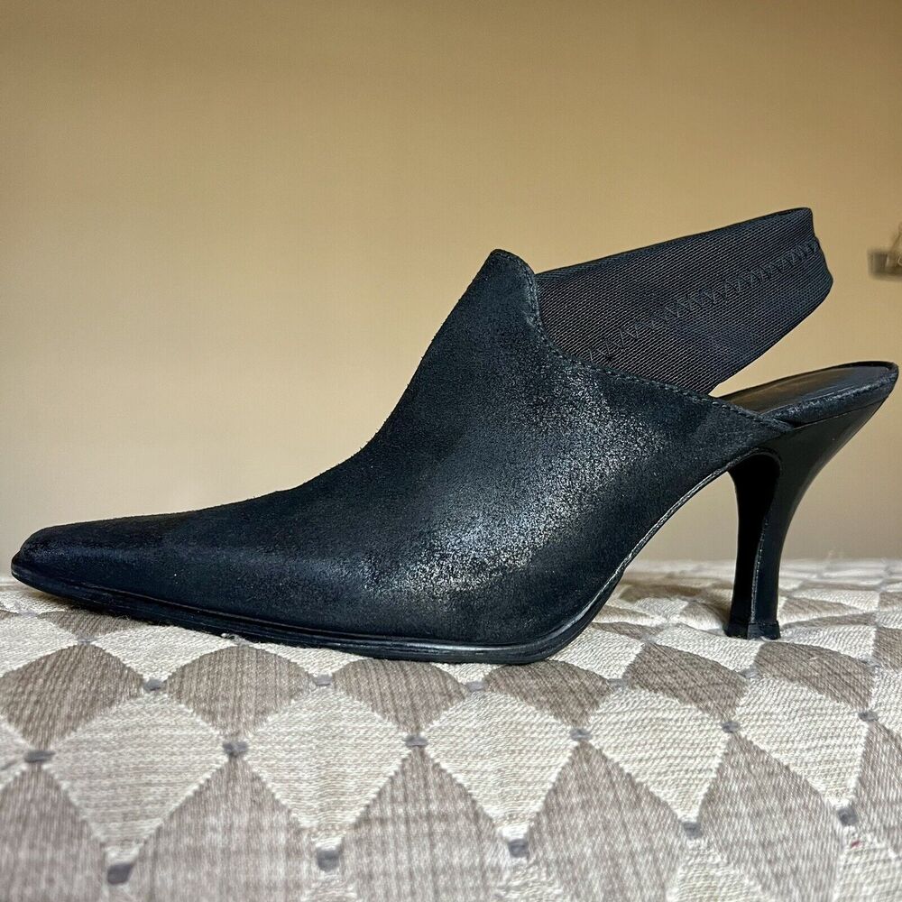 Donald J. Pliner Malena Black Metallic Calfskin Mesh Slingback Heels Women's 6.5